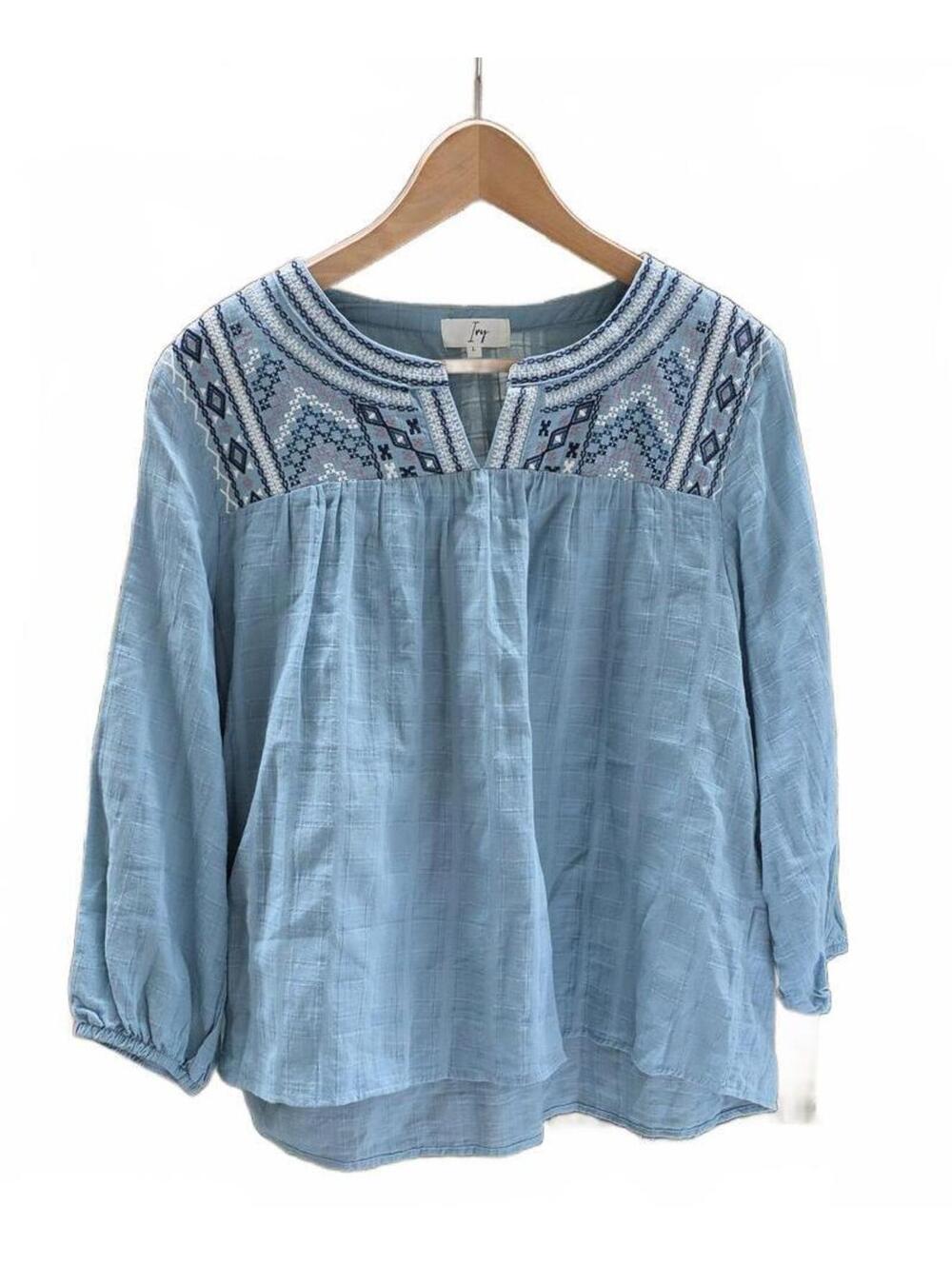 Ivy Boho Pale Blue Cotton Enbroidered Top